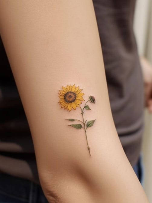 Tatuaje de flores con significado, girasol en el brazo